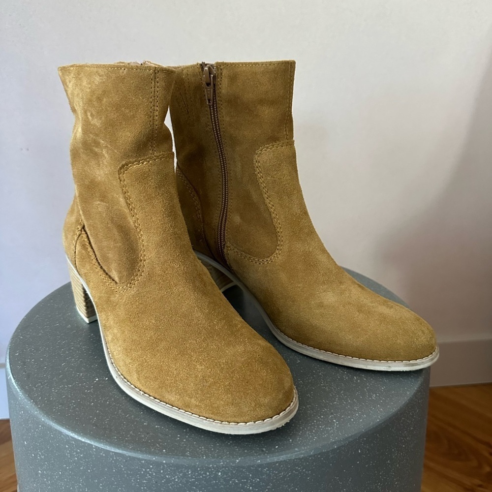 Crevo Tan Ankle Booties Suede Minimalist Design